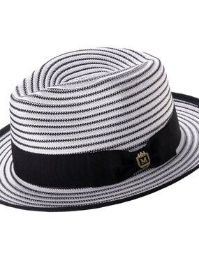 Montique Mens Fedora Hat H-90 Black Striped NWT